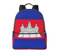 YIJIAYUN Fashion Canvas Cambodia Flag Print Backpack with Leather Handles for Academic, Professional, Leisure Use