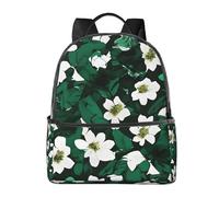 YIJIAYUN Fashion Canvas Hunter Green Floral Petals Pattern Print Backpack with Leather Handles for Academic, Professional, Leisure Use