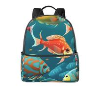 YIJIAYUN Fashion Canvas Ocean Underwater Fish Print Backpack with Leather Handles for Academic, Professional, Leisure Use