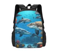 YIJIAYUN Fashion lightweight Dolphins Sea Turtle Shark Octopus Coral Reef Print backpack large capacity for going to Schools tourism 16.5 inch