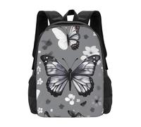 YIJIAYUN Fashion lightweight Gray Teal Butterfly Print backpack large capacity for going to Schools tourism 16.5 inch