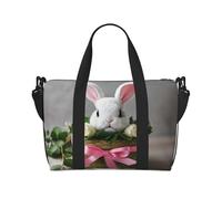 YIJIAYUN Foldable Hand Travel Bunny Rosette Print Bag Weekend Gym Bags for Women Men Small Carry on Underseat