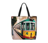 YIJIAYUN High-capacity,lightweight,durable reusable lisbon tram pattern Print tote bags designed for everyday shopping
