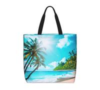 YIJIAYUN High-capacity,lightweight,durable reusable Tropical Ocean Beach Theme Print tote bags designed for everyday shopping