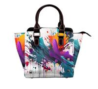 YIJIAYUN Leather Rivet Shoulder paint splatter Print Bag Adjustable Shoulder Purse For Lady Work Travel Essentials