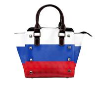 YIJIAYUN Leather Rivet Shoulder Russian Flag Print Bag Adjustable Shoulder Purse For Lady Work Travel Essentials