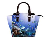YIJIAYUN Leather Rivet Shoulder Shark Swimming Under the Sea Print Bag Adjustable Shoulder Purse For Lady Work Travel Essentials