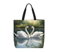 YIJIAYUN Lightweight Durable and Water-Repellent Reusable Tote Beautiful White Swans on The Lake Print Bags with zippered closure