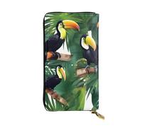 YIJIAYUN Long Women's Fashionable Toucans Parrot Palm Tree Leaves Print Leather Wallet with Large Clip,Card Holder,compartments.