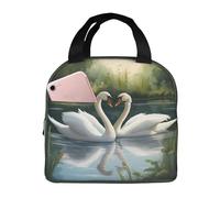 YIJIAYUN Portable foil Thick-Structured Insulated Beautiful White Swans on The Lake Print Lunch Bag for Office Staff Teen Outdoor