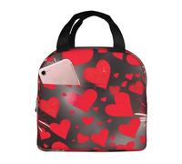 YIJIAYUN Portable foil Thick-Structured Insulated Red Hearts Firework Print Lunch Bag for Office Staff Teen Outdoor