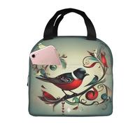 YIJIAYUN Portable foil Thick-Structured Insulated Teal Birds Musical Note Print Lunch Bag for Office Staff Teen Outdoor