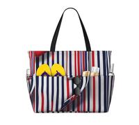 YIJIAYUN Red Blue White Gray Stripes Print Large Capacity Beach Travel Bags with Zipper and Pockets for Travel Vacation Fitness