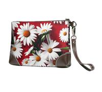 YIJIAYUN Red Flower and White Daisy Print Leather clutch cowhide Wristlet Organizer Bag for Evening Events Date Nights Wedding