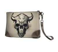 YIJIAYUN Runner Bull Skull Print Leather clutch cowhide Wristlet Organizer Bag for Evening Events Date Nights Wedding