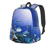 YIJIAYUN Spacious Lightweight Student Shark Swimming Under the Sea Print Backpack Durable,adjustable straps for school or travel
