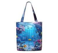 YIJIAYUN This canvas shoulder shopping Colorful Ocean Theme Print bag is sturdy durable lightweight For daily commuting