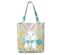 YIJIAYUN This canvas shoulder shopping Easter Bunny Floral Print bag is sturdy durable lightweight For daily commuting