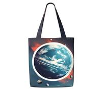 YIJIAYUN This canvas shoulder shopping Space Planet Earth Print bag is sturdy durable lightweight For daily commuting