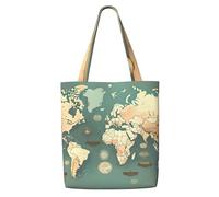 YIJIAYUN This canvas shoulder shopping World Map Retro Print bag is sturdy durable lightweight For daily commuting