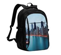 YIJIAYUN USB Laptop Chicago Print Backpack with Charging Port and Headphone Jack for Work,Business, School