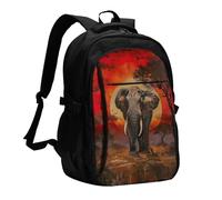 YIJIAYUN USB Laptop Elephant Sunset Print Backpack with Charging Port and Headphone Jack for Work,Business, School