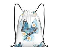 YIJIAYUN Versatile Lightweight Drawstring Blue Butterfly On Blossom Flower Print Bags for Sports Fitness Yoga Travel Outdoor S
