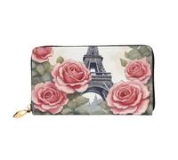 YIJIAYUN Women's Fashionable Long Leather Eiffel Tower Rose Flower Print Wallet with Large Clip, compartments, Card Holder