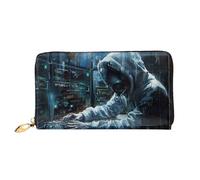 YIJIAYUN Women's Fashionable Long Leather Hacker Attack Print Wallet with Large Clip, compartments, Card Holder