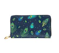 YIJIAYUN Women's Fashionable Long Leather Peacock Feather Print Wallet with Large Clip, compartments, Card Holder