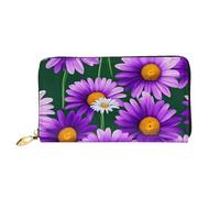 YIJIAYUN Women's Fashionable Long Purple Daisy Print Leather Wallet with Large Clip,Card Holder,compartments.