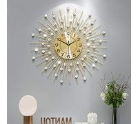YIJIDECOR Large Wall Clocks for Living Room Decor Big Silent Wall Clock Battery Operated Non-Ticking for Bedroom Kitchen Home Decorative 24 Inches Gold Round Crystal Metal Wall Watch for Office Indoor