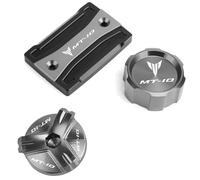YIJIEBAO Motorcycle Accessories Front Rear Master Brake Fluid Reservoir Cover Fit For Yamaha MT10 MT 10 MT-10 2015-2020 2021 Oil Filler Cap Accessories(A set Grey)