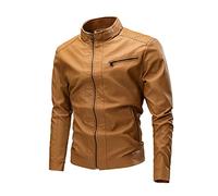 YIJINYVN Men's jacket Men Winter Fleece Thick Leather Jacket Autumn Casual Vintage Coat Male Jacket Men(Light Yellow,S)