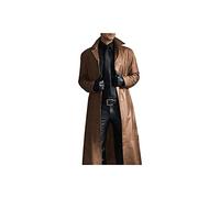 YIJINYVN Men's jacket Men's Leather Trench Coat Vintage British Style Windbreaker Handsome Solid Color Slim-fit Overcoat Long Jacket Plus Size S-5XL(Coffe,SIZE XXXXL)