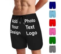 YIJIUWKIS Custom Men Shorts with Liner, Zipped Pocket Add Photo Text Logo Name Personalised Swimming Trunks Quick Dry Surfing Beach Board Shorts Birthday Gifts for Dad, Husband, Boyfriend, S-3XL, S