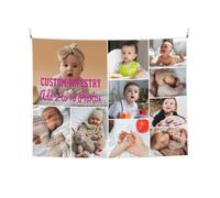 YIJIUWKIS Custom Tapestry Add 2 to 10 Photos & Any Text Personalized Wall Hanging Backdrop Room Decor Party, Wedding, Anniversary Birthday Gifts for Women Girls Boys Men, 29x37in / 73x95cm, 10 Images