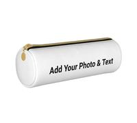 YIJIUWKIS Leather Pencil Case Personalised Photo Text Name Logo Printed Custom Pen Pouch Bag Large Capacity Round Stationery Organizer for Boys Girls Teen Students Adults, Same Design on Both Sides