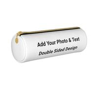 YIJIUWKIS Leather Pencil Case Personalised Photo Text Name Logo Printed Custom Pen Pouch Bag Large Capacity Round Stationery Organizer for Boys Girls Teen Students Adults, Double Sided Design
