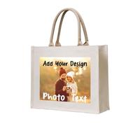 YIJIUWKIS Personalised Jute Tote Bag with Photo Text Logo Name Custom Canvas Bag Present Bag for Beach, Travel, Work, Shopping Gifts for Teacher, Mum, Friends, Bridesmaid 40x33cm, Double Sided Design