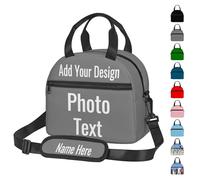YIJIUWKIS Personalised Lunch Bag with Pocket & Adjustable Shoulder Strap Unisex Custom Lunch Bag with Your Photo, Text, Logo, Name Customised Cooler Thermal Tote Bag for Picnic Work, Travel, Camping