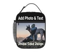 YIJIUWKIS Personalised Lunch Box Bag with Photo Text Name Logo Double Sided Design Custom Insulated Lunch Tote Bag with Adjustable Straps for School Office Work Picnic Travel, Over 20 Colours