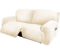 YIJOY Extra Wide 75" - 100" Recliner 2 Seater Sofa Covers, 6-Piece Velvet Stretch Reclining Couch Covers with Side Pocket, Thick Soft Washable (Lvory)