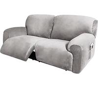 YIJOY Extra Wide 75'' - 100'', Recliner 2 Seater Sofa Covers, Reclining Loveseat Cover, 6-Pc Velvet Stretch Couch Covers with Side Pocket, Thick Soft Washable (Color : Light Gray)