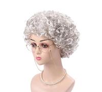 YiJPXinADZ 7 Piece Grandma Costume Kit with Adjustable Wig & Pearl Necklace Instant Aging Granny Outfit for Women/Kids Halloween & 100th Day School