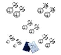 Yijunmca 5 Pairs Titanium Steel Ball Stud Earrings Set Barbell Tragus Ear Stud Hypoallergenic Loop Earring Piercing Ear Buckles Punk Endless Stud Earrings Jewelry for Men Women, 3/4/5/6/8mm Silver
