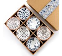 YIK TUNG Ceramic Bowl Set of 6, Hand-Painted Blue and White Porcelain Bowls with Gift Box, Microwave & Dishwasher Safe, Perfect for Rice, Soup, Noodles, Housewarming & Wedding Gift