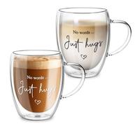 YIK TUNG Double Walled Glass Coffee Cups, The Gift of Love, 350ml Insulated Latte Glasses, Thinking of You Gift, Sympathy Gifts, Dishwasher Safe, Cappuccino Macchiato Milk Tea Glasses Cups