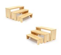 Yikaroeli Display Wood Risers Wooden Stand 3 Tier Wood Racks Decorative Rectangular, 2 Set 6 Piece Cupcake Stands Cologne Perfume Organizer Dessert Showcase(Nature)