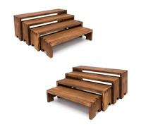 Yikaroeli Large Display Wood Risers Wooden Stand 8 Tier Wood Racks Decorative Rectangular, 2 Set 8 Pieces Cupcake Stands Cologne Perfume Organizer Showcase Items(Brown)